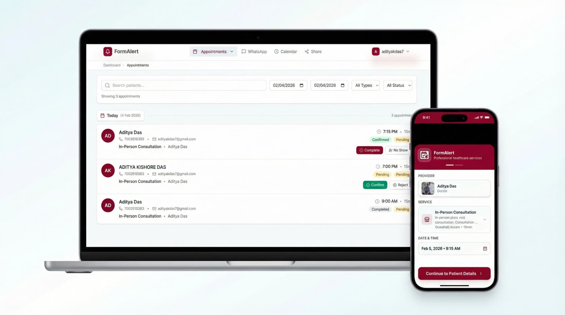 FormAlert dashboard — online booking system for Indian businesses