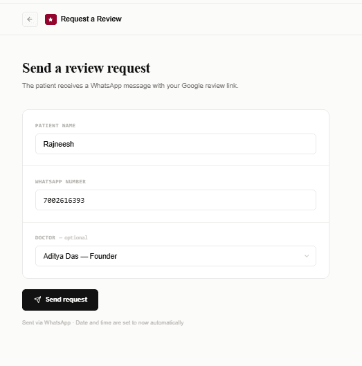 Google review request sent from FormAlert