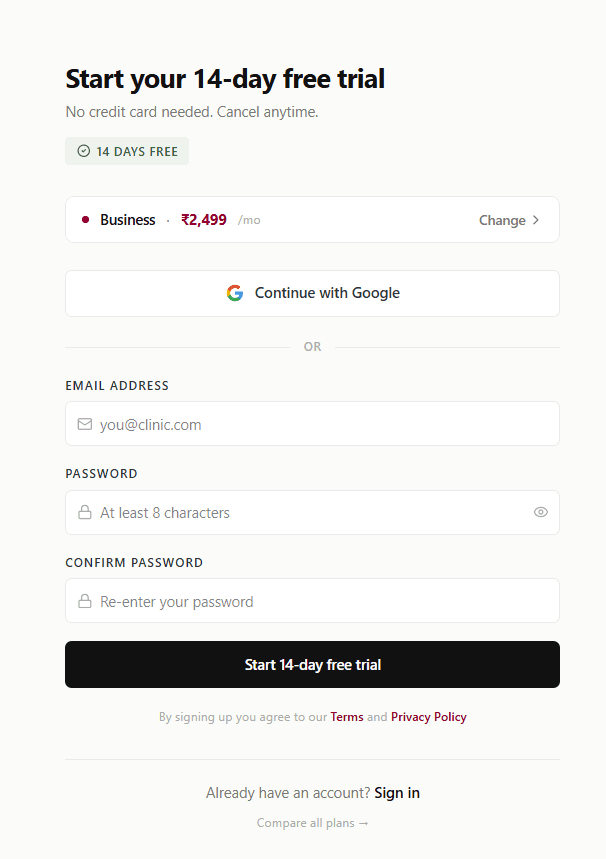 FormAlert sign-up page: Start your 14-day free trial