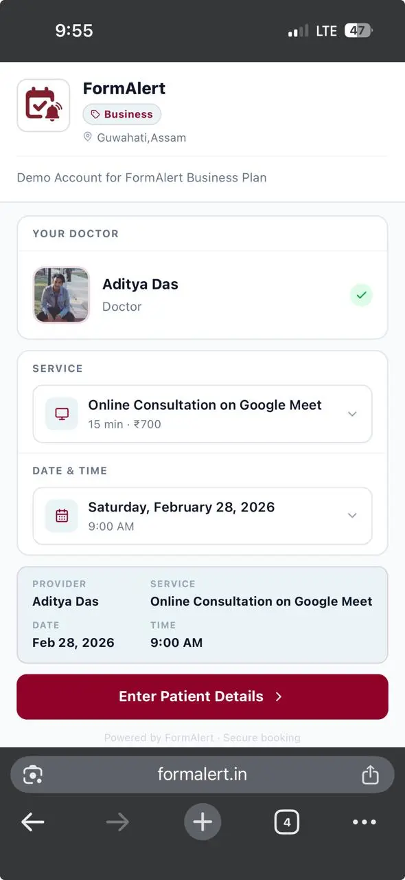 Patient booking form