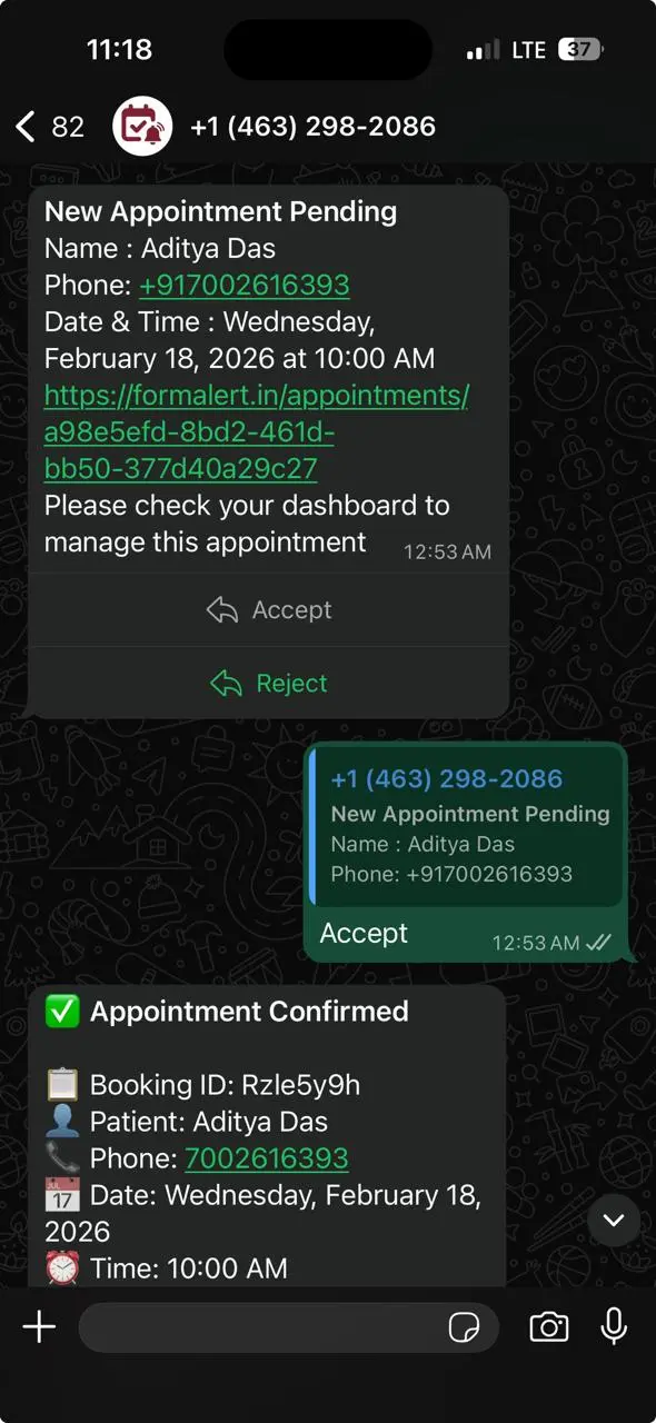 Doctor WhatsApp booking alert